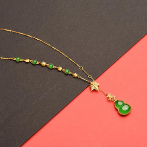 Collar con Colgante de Jade Genuino Natural en Forma de Alce, Estilo Lujoso, Cadena de Oro Puro 999, para Eventos Formales - Product Image 2