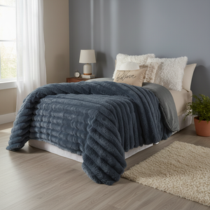 Coperta Matrimoniale Everest in Denim Blu, Reversibile in Peluche, per Tutte le Stagioni - Product Image 3