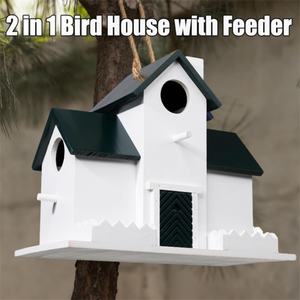 Toptan 3 delik açık ahşap kuş evi kuş besleyici ile büyük asılı mavi kuş evi - Product Image 4