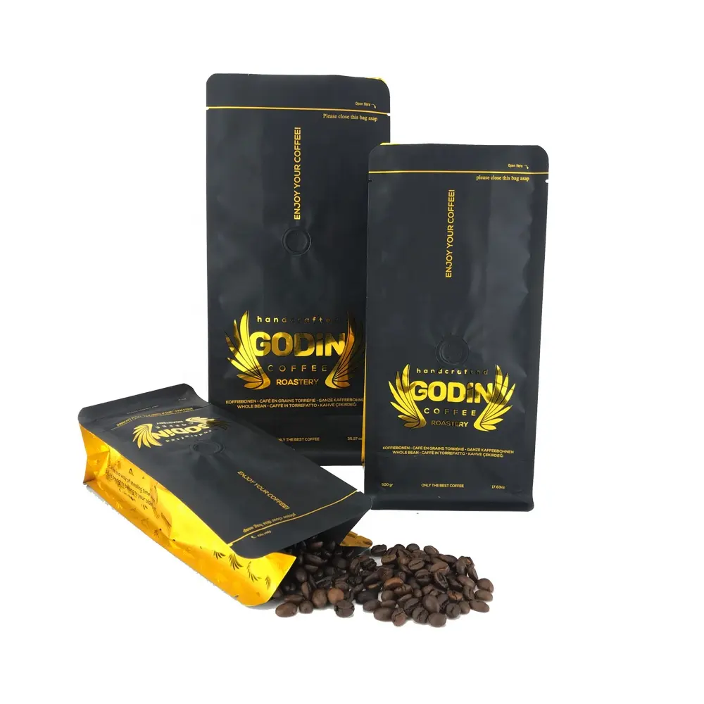 250g 500g 1kg gewohnheit druck flachen boden metallisierte schwarz arabisch ventil kaffee bean kunststoff verpackung tasche