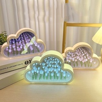 Nuage créatif Veilleuse DIY USB Anniversaire Tulipanes LED Lampara Fleurs Artificielles Acrylique Miroir Lampe Chambre Décor Maison Cadeau