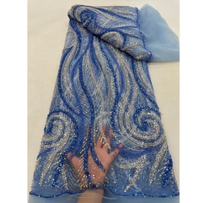Tela de Encaje Francés de Alta Calidad con Diseño Nuevo y Elegante, Encaje Nupcial Bordado con <span class=keywords><strong>Lentejuelas</strong></span> y Cuentas de Lujo para <span class=keywords><strong>Vestido</strong></span> de Novia Africano - Product Image 1
