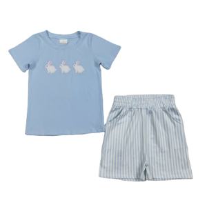 Conjuntos de 2 Piezas de Camiseta y Pantalones Cortos Casuales de Algodón y Elastano con Estampado de Conejo de Pascua RTS para Niños, Ropa Infantil al por Mayor para Primavera y Otoño - Product Image 1