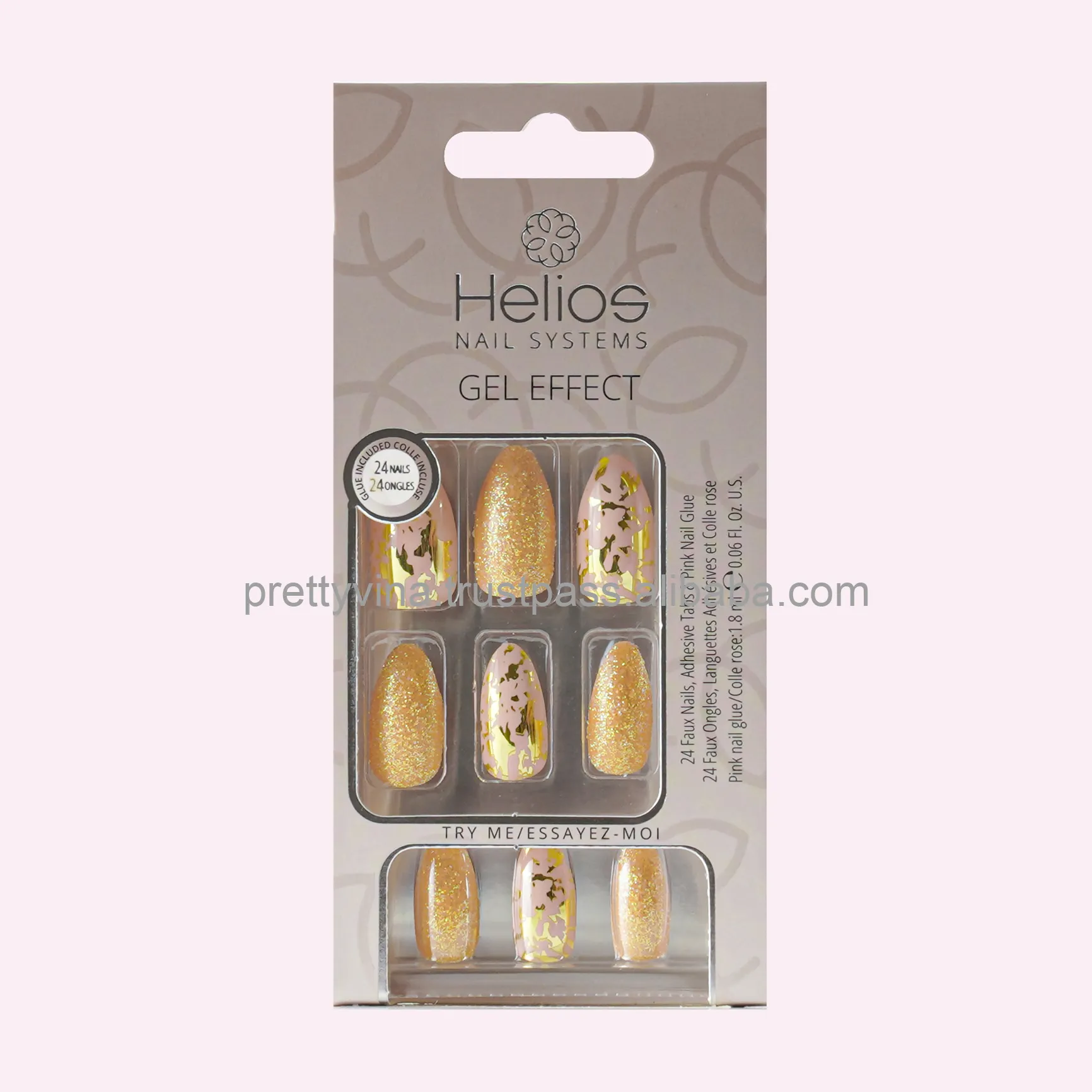 HELIOS Gold chrome artificial fingernail gold glitter press on nails Christmas faux nail tips