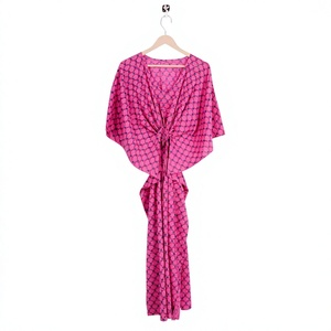 Robe de plage bohème indienne 100% coton, dentelle florale, motifs à carreaux, respirante, grande taille - Vêtement de nuit d'été pour femmes, cadeau, 1 pièce - Product Image 1