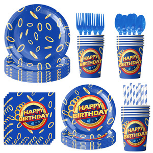 HLC - Vajilla y Decoraciones Personalizadas para Fiestas de 10 Personas, Estilo Dibujos Animados, para Fiestas de Cumpleaños Infantiles, Juegos de Platos y Servilletas - Product Image 1
