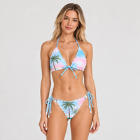 Ensemble de maillot de bain deux pièces pour femmes, imprimé, style halter, monokini, vêtements de plage en satin