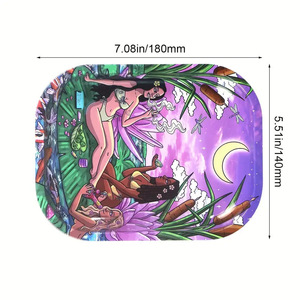 USA Stock 18x14cm Rolling Tray Mixed Styles Colorful Pattern Metal Tray For Smoking Accessories Storage - Product Image 4