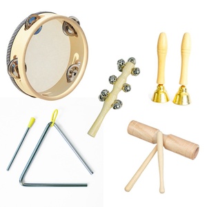 Ensemble d'instruments de percussion en bois en gros avec triangle, sonnette à main, castagnette et tube sonore pour l'éducation musicale et le jeu des enfants - Product Image 3