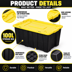 Boîte de rangement en <span class=keywords><strong>plastique</strong></span> avec couvercle, <span class=keywords><strong>bac</strong></span> de rangement robuste de grande capacité pour la maison, le garage et l'entrepôt - Product Image 5