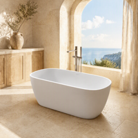 Baignoire autoportante ovale texturée moderne haut de gamme en surface solide pour villas, baignoire en pierre artificielle pour bain profond – Vente en gros