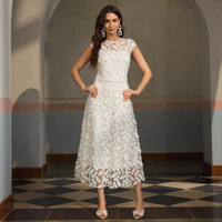 Robe décontractée pour femme, unie, blanche, tissée, col montant, manches courtes, longueur midi, taille empire, moulante, respirante, élégante, pour soirée