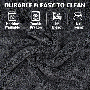 Livos Serviette de séchage pour voiture en microfibre de haute qualité 1000GSM, double face, gris foncé, motif ondulé, sans bord, douce - Product Image 6
