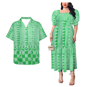 Personalidad moda estampado patrón mujeres vestido suelto partido hombres Casual moda camisa Polinesia pareja de conjunto - Product Image 4