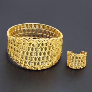 JXX Hot Sale Women's Jewelry Set 2pcs Brass <b>24K</b> <b>Gold</b> Plated Bangles and Rings Luxury Wholesale Fashion for Gift Occasions - Product Image 2