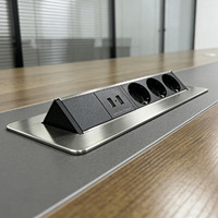 Enchufe Empotrado para Escritorio con 3 Tomas de Corriente, USB de 20W con Carga Rápida, 16A, Aleación de Aluminio, Abatible