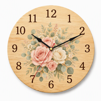 Jam Dinding Kayu Bulat Desain Foto Kustom 25cm Cetak UV untuk Dapur Ruang Makan