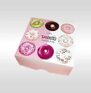 Donuts için toptan özel Logo çerez Mochi Waffle unlu gıda konteynerler dikdörtgen özel Donut kutuları