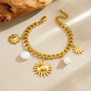 Gold Plated Sun Charm Bracelet Geometric Zinc Alloy Unisex Jewelry B1815 - Product Image 2
