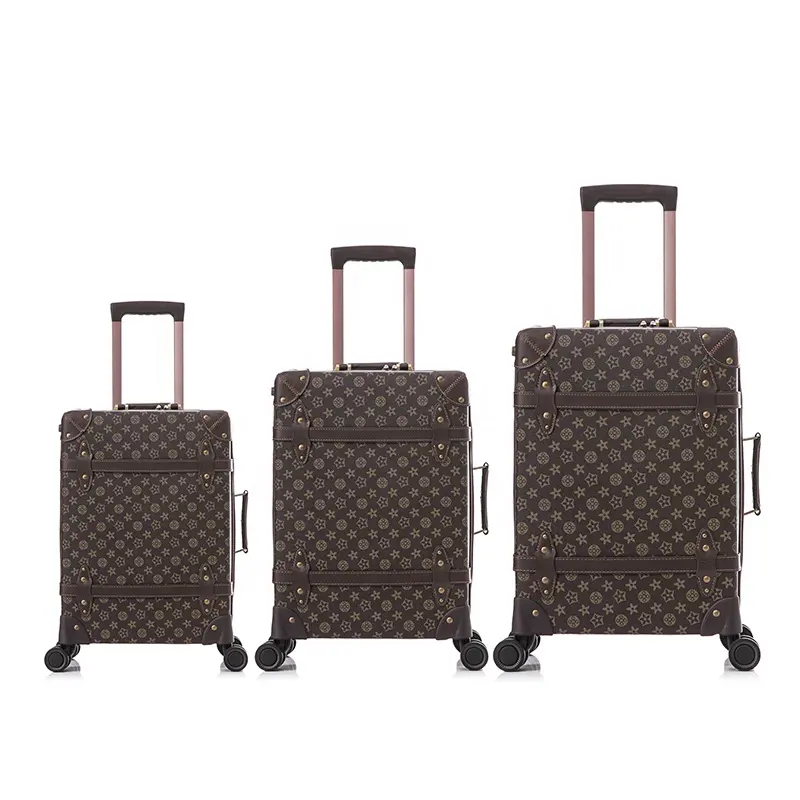 Vente en gros de bagages de luxe de haute qualité 28 "pu avec pp matériel rétro étanche valise à roulettes vintage chariot