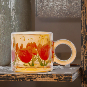 Mug en verre haut de gamme de 400 ml avec poignée, style américain, couleur personnalisée, imprimé avec un beau motif de tulipe pour mariage - Product Image 4