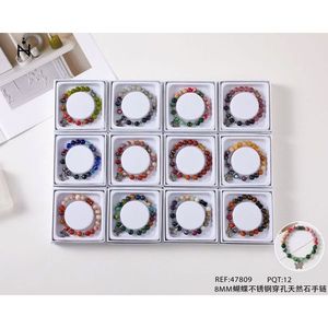 Bracciale in acciaio inossidabile con farfalla da 8 mm e pietre naturali, gioielli alla moda con perline PULSERA - Product Image 3