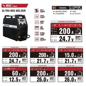 Machine à souder <span class=keywords><strong>DECAPOWER</strong></span> ULTRAMIG 230, livraison rapide, 220V, synergique, pulsée, gaz/gaz libre, MIG, ARC, Lift TIG, IGBT, inverseur - Product Image 2