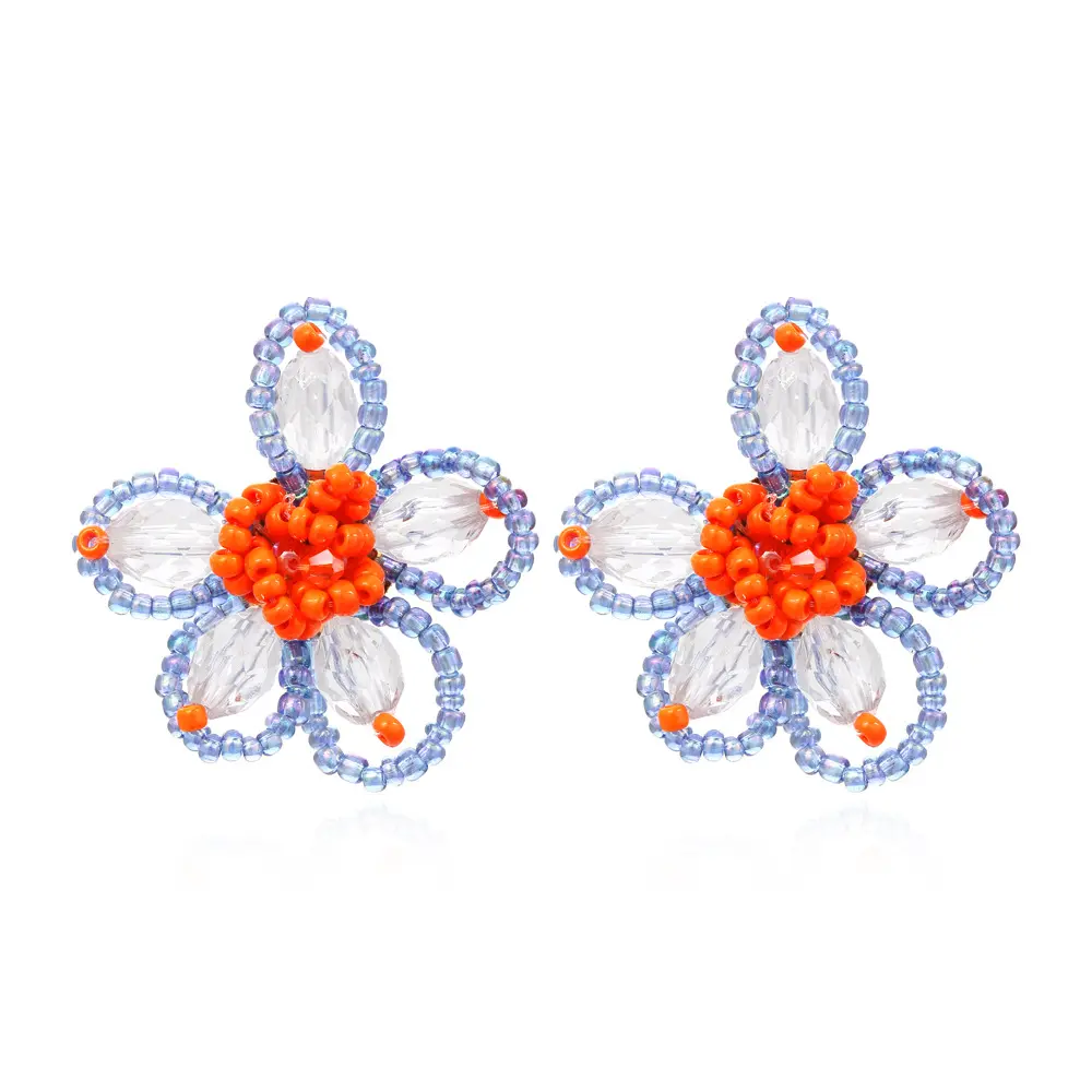 Y2K Women Cute Jewelry Rice Beaded Earrings Handmade Crystal Flower Stud Drop Earrings