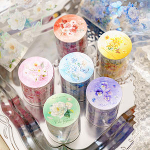 1 Rollo <span class=keywords><strong>de</strong></span> Cinta Adhesiva PET Serie Flor y Poesía, Diseño <span class=keywords><strong>de</strong></span> Concha Floral, Material para Manualidades, Decoración, Pegatinas en Bucle - Product Image 2