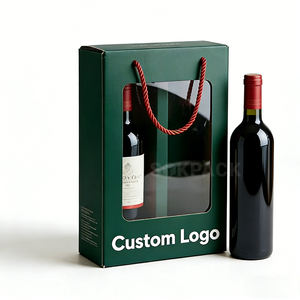 Boîte rigide en carton écologique personnalisée pour deux bouteilles de vin de Bordeaux de 750 ml avec fenêtre et poignée, emballage cadeau pour vin - Product Image 1