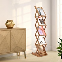 Espositore Pieghevole in Legno, Stand Espositivo Portatile Pop-up, Portariviste Premium in Bambù per Fiere