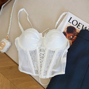 여성용 섹시 레이스 코르셋 란제리 민소매 감각 브라 탑 오픈 백 조절 속옷-수출용 도매 OEM 공급 업체 - Product Image 4