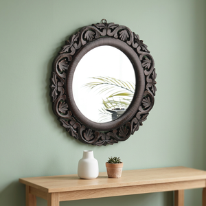 Hand Carved Modern Space-Saving Round Glass Wall <b>Mirror</b> Frame - Product Image 4