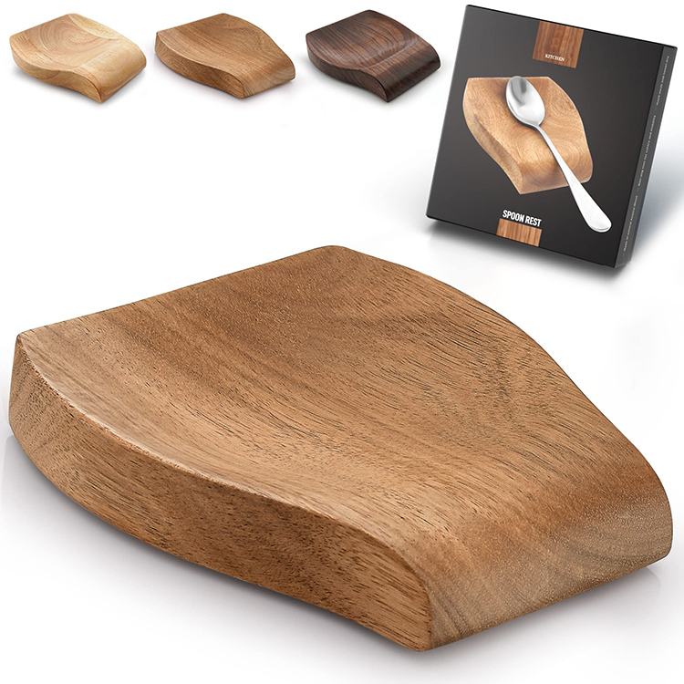 Acacia Wood Spoon Holder Wooden Spoon Rest for Kitchen Counter