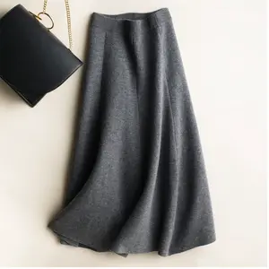 Autumn and winter solid color fashion casual comfortable elastic elegant women's mid-length umbrella skirt knitted skirt