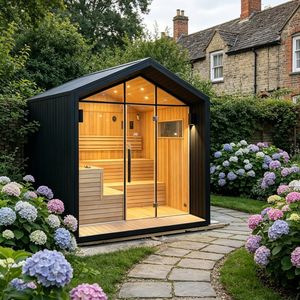 Sauna infrarouge à vapeur sèche Boyce, en bois de cèdre massif, pour villa moderne, cabane de luxe extérieure, avec fenêtres en transom et ordinateur - Product Image 5