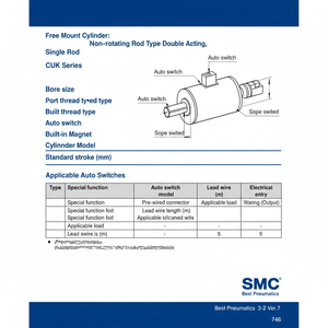 Cilindro de montaje libre SMC Pneumatics, piezas neumáticas - Product Image 1