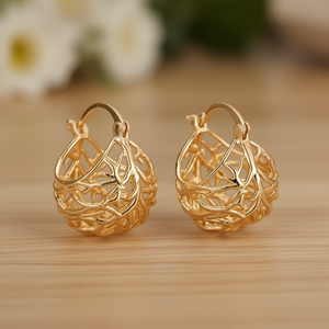 Orecchini a cerchio placcati oro E2489 per donna, gioielli alla moda, finitura 18K, orecchini in lega di zinco, design elegante, pezzo di alta qualità. - Product Image 2