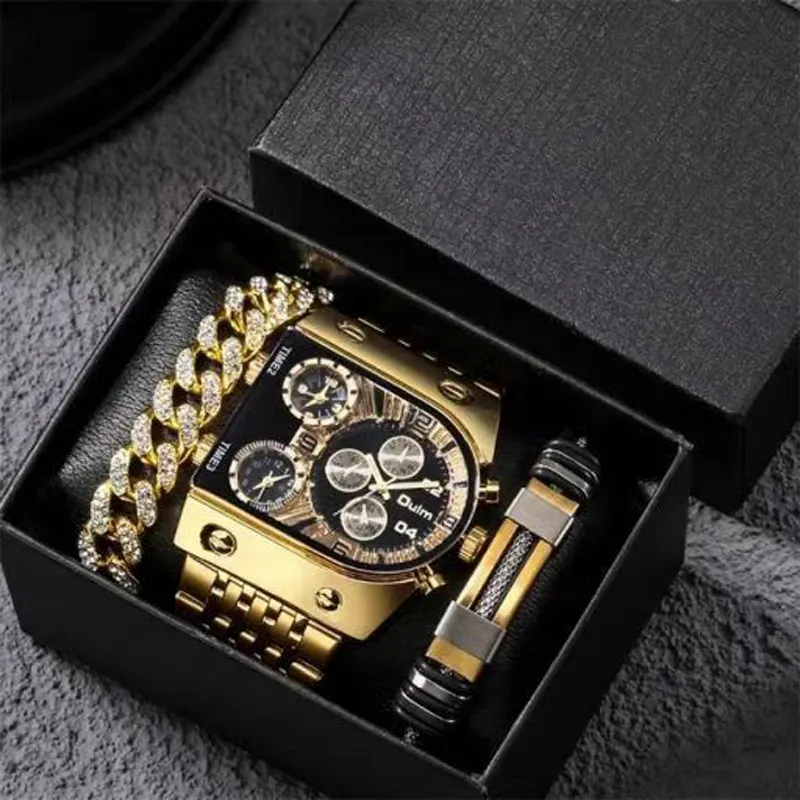 New Set Multi Time Zone Large Dial Fashion Trendy Luminous Men's Watch Casual Personality Quartz Watch