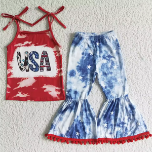 Venta caliente 4 de Julio Ropa para niños Bandera americana Conjunto de verano para niñas de alta calidad - Product Image 1
