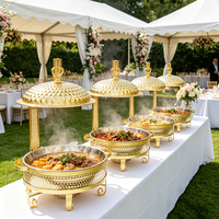 FLEY Luxe vergulde ronde chafing dish, afneembare voedselwarmer, professionele buffetuitrusting voor bruiloften & restaurants