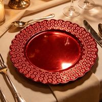 Assiette de présentation en plastique PP durable de 13 pouces, motif floral festonné doré, pour événements de mariage, nouvelle décoration