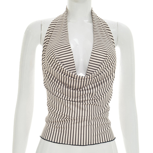 Viviblook Y26TP168 Débardeur d'été rayé pour femme, col bénitier, sans manches, dos nu, style halter - Product Image 1