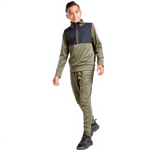 Conjunto Deportivo para Niños, Manga Larga con Cierre, Pantalones Casuales para Correr, Color Sólido, Transpirable, Ropa Deportiva de Poliéster para Primavera - Product Image 1