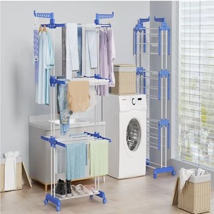 Rak pengeringan pakaian logam berbentuk sayap 4 tingkat dengan roda praktis Organizer untuk kamar mandi seperti-ruang - Product Image 5