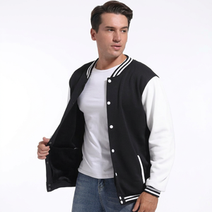 <b>Men</b> Black <b>White</b> Varsity <b>Jacket</b> Casual Fleece Button Classic Baseball Varsity <b>Jacket</b> Casual Streetwear Outerwear Fashion Varsity - Product Image 1