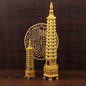 Wenchang Pagoda Brass <b>Ornament</b> 2Pcs Feng Shui Desk Decor For Office Study Room - Product Image 1