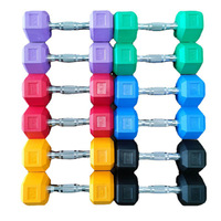 Vente en gros 2-25lbs 2.5-25kgs équipement de fitness en fonte ensemble d'haltères hexagonaux en caoutchouc coloré pour salle de sport à domicile et haltérophilie