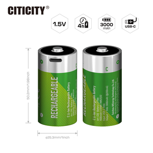 CITICITY C Size Rechargeable Lithium Ion Batteries with <b>USB</b> Charger 1.5V 3000mAh Charges in Less Than 3.5 Hours 1200+ Cycles - Product Image 2