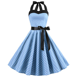 Robe Vintage <span class=keywords><strong>Femme</strong></span> Noire <span class=keywords><strong>et</strong></span> Blanche à Pois, Col Halter, Ceinture Nœud, Jupe Élégante pour Fête, Mariage, Séance <span class=keywords><strong>Photo</strong></span>, Style Rétro Flatteur pour Dames - Product Image 4